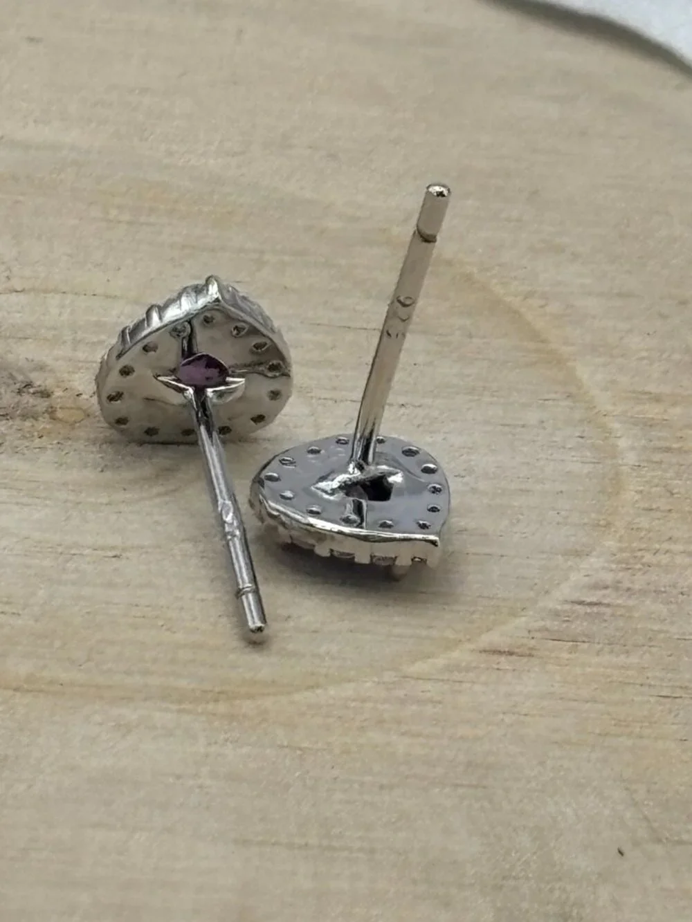 NWT 925 Sterling Silver Heart Halo Amethyst Purple CZ Studs